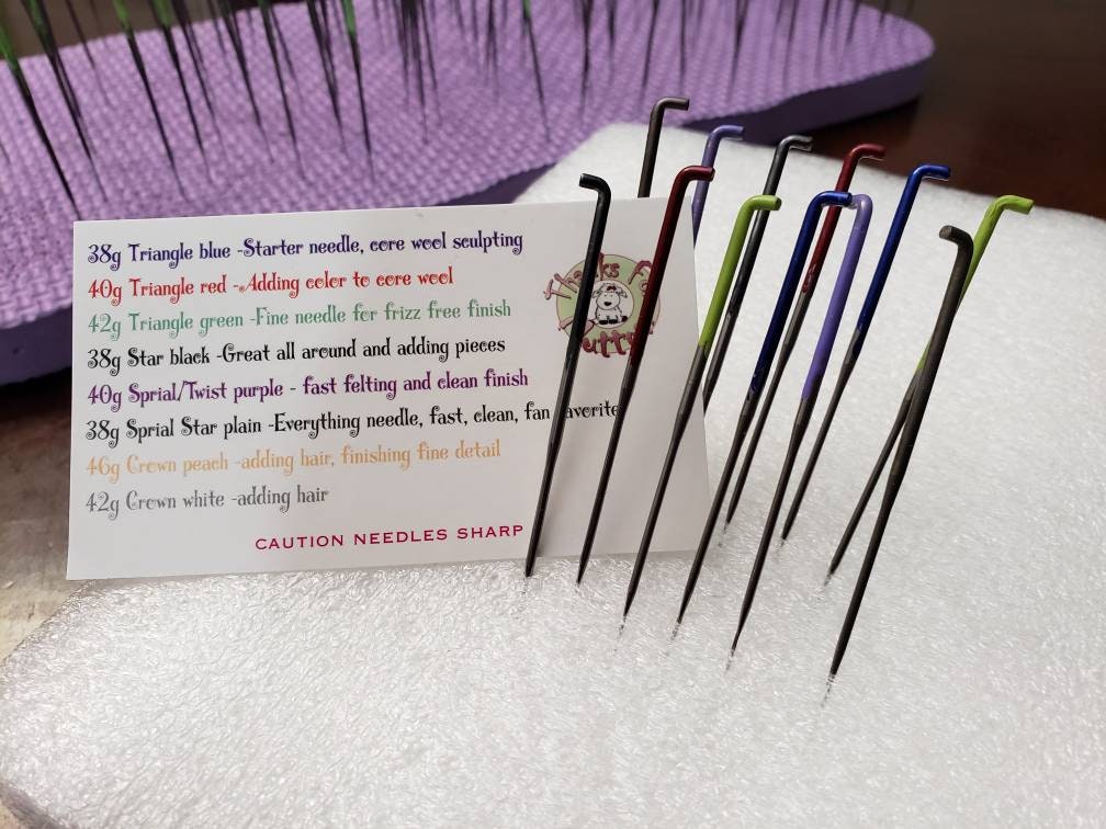 Felting Needles, 32G,36G,38G Spiral, Star, Reverse, 40G,42G colour coded  sets