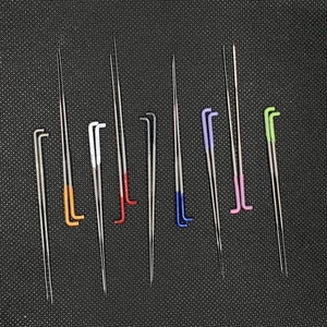 Needle felting needle set, 18 needles. Variety of needles. Spiral star needle, crown needle, reverse, leather finger covers, wood handle image 2