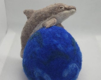 Bottlenose Dolphin wave jumping, needle felted from locally sourced Canadian wool.  Ready to ship