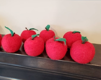 Decor Apples. Felted Wool Big red Apples. Original art, basket filler,  Approx 3.5 inches wide . Ships from Canada