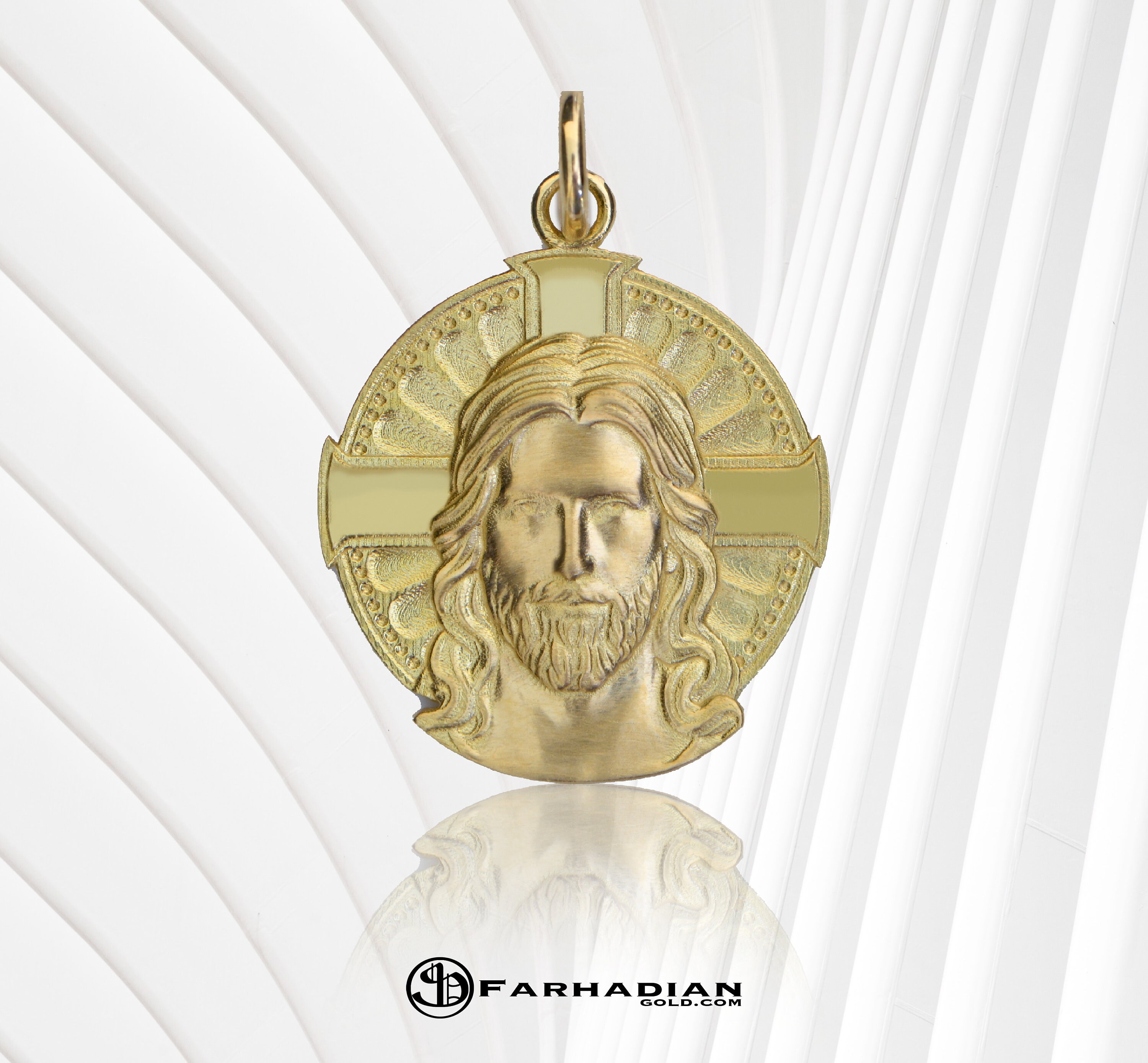 18k Gold Detailed Jesus Face Pendant 