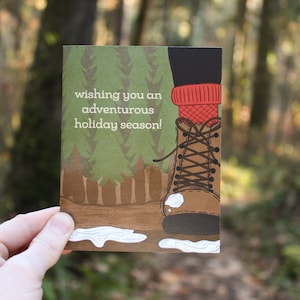 Botas de senderismo para vacaciones aventureras / Paquetes de 4, 12, 24 o 48 / Tarjetas festivas ilustradas a mano