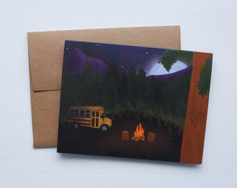 Bus Life Under the Moonlight | Single card or pack of 4 | Hand Illustrated Just Because Compliment Card