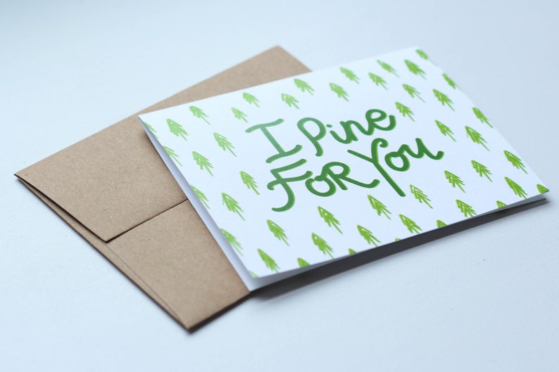 I Pine For You Single card or pack of 4 Hand Illustrated, Watercolor, Calligraphy Valentines Card image 4