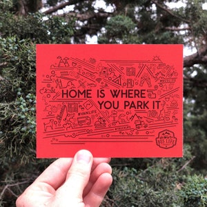 Home is Where You Park It Postcard Pack of 10 or 20 Hand Illustrated Design for Bus / Truck / Van / RV Life, Travel, Adventure image 1