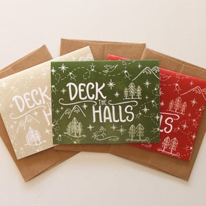 Deck The Halls 3 Design Colors Pack of 12, 24, or 48 Hand Illustrated Holiday Cards image 1