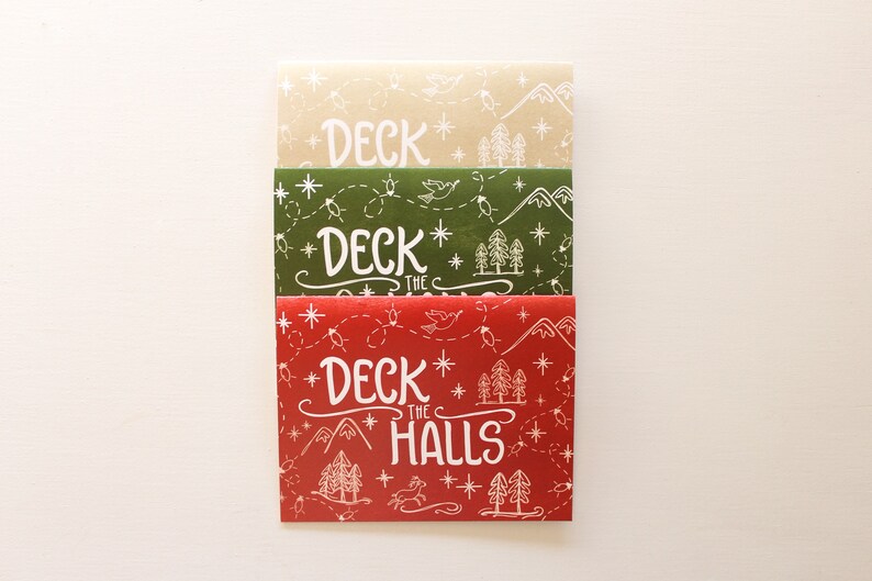 Deck The Halls 3 Design Colors Pack of 12, 24, or 48 Hand Illustrated Holiday Cards image 6