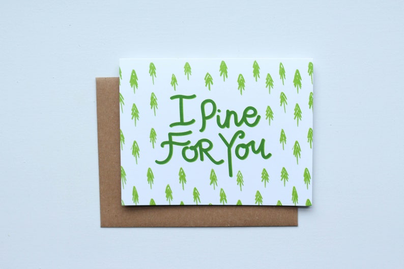 I Pine For You Single card or pack of 4 Hand Illustrated, Watercolor, Calligraphy Valentines Card image 7