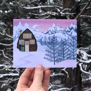 Winterland canadense | Pacotes de 4, 8 ou 12 | Cartões de férias ilustrados à mão para passeios de esqui e snowboard em áreas remotas