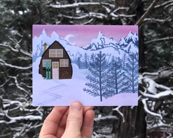 Canadian Winterland | Packs of 4, 8, or 12 | Hand Illustrated Ski and Snowboarding Touring Backcountry Holiday Cards