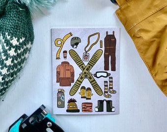 Packed for Skiing | Adventurous Holiday Card | Packs of 4, 12, or 24 | Hand Illustrated Ski Gear