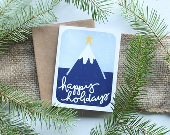 Happy Holidays from the Mountain Tops | Packs of 4, 8, or 12 | Hand Illustrated Holiday Cards