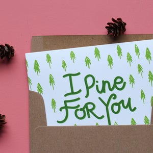 I Pine For You Single card or pack of 4 Hand Illustrated, Watercolor, Calligraphy Valentines Card image 3