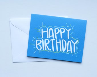 Happy Birthday Balloon Pop -  | Single card or packs of 4 or 8 | Hand Illustrated, Calligraphy Birthday Card