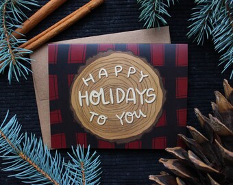 Jolly Lumberjack Holiday Card | Packs of 4, 8, or 12 | Hand Illustrated Holiday, Winter, Adventure, Oregon, Flannel, Firewood Cards
