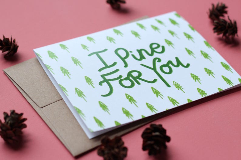 I Pine For You Single card or pack of 4 Hand Illustrated, Watercolor, Calligraphy Valentines Card image 8