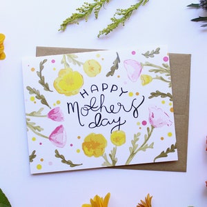 Feliz Día de las Madres / Tarjeta única o paquete de 4, 8 o tarjeta escrita a mano / Acuarela a mano, ilustrada y diseñada tarjeta floral del Día de las Madres
