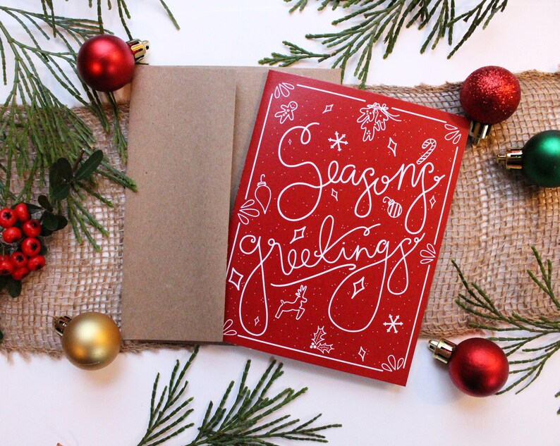 Seasons Greetings Jubilee 3 Design Colors Pack of 12, 24, or 48 Hand Illustrated Holiday Cards image 4