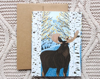 Milly the Moose | Packs of 4, 8, or 12 | Hand Illustrated Holiday, Winter, Adventure, Snowy Cards