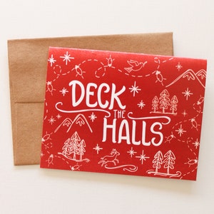Deck The Halls 3 Design Colors Pack of 12, 24, or 48 Hand Illustrated Holiday Cards image 2