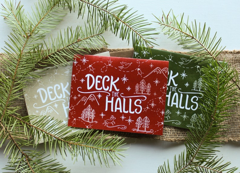 Deck The Halls 3 Design Colors Pack of 12, 24, or 48 Hand Illustrated Holiday Cards image 5