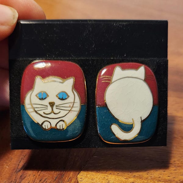 Pendientes de gato estilo Laurel Burch de los años 90