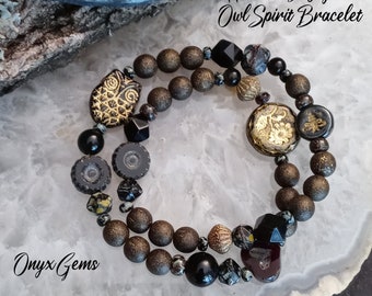 Witches Owl Bracelet, Magickal Wrap Bracelet, Gemstone Bracelet, Boho Bracelets, Witch Gift, Crystal Jewelry