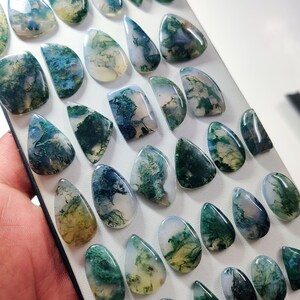 Natural Moss Agate Cabochon - for Wire Wrapping Jewelry Making, Silver Pendant Stone Supply (14mmx37mm)