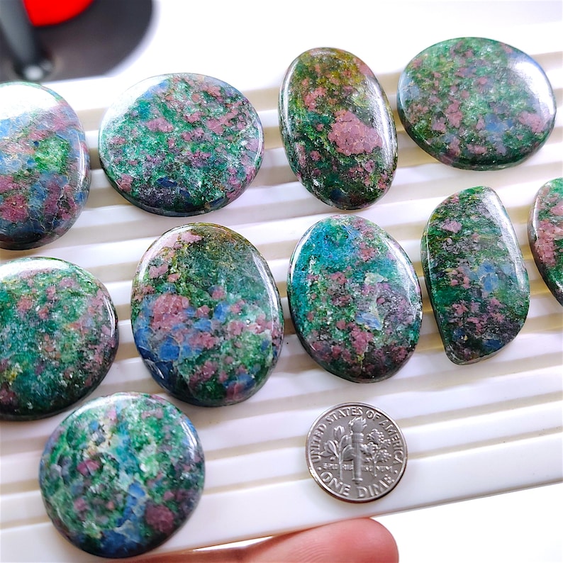 Natural Blue Green Ruby Kyanite Cabochon – Gemstone for Wire Wrapping, Silver Jewelry Making (28mm-41mm)