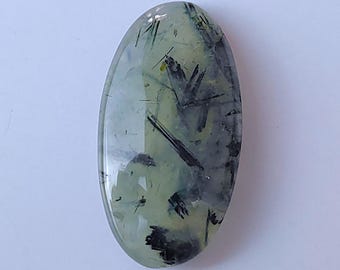 Oval Prehnite Rutile Quartz Cabochon - Green Healing Crystal (35x18x7)