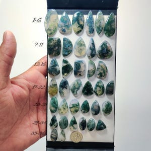 Natural Moss Agate Cabochon - for Wire Wrapping Jewelry Making, Silver Pendant Stone Supply (14mmx37mm)
