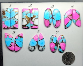 Cotton Candy Turquoise pair - USA Gemstone Pink Blue Stone for Jewelry Making (23mm-25mm)