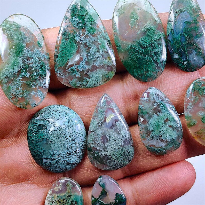 Natural Indian Moss Agate Cabochon Gemstone for Wire Wrapping, Macrame Pendant, Rings, Earrings (21mm-37mm)