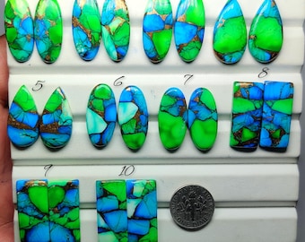 Mohave Turquoise Pair Cabochons - USA Gemstone Matching Pair for Jewelry Making (23mm-25mm)