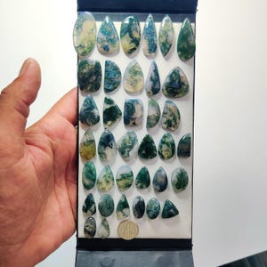 Natural Moss Agate Cabochon - for Wire Wrapping Jewelry Making, Silver Pendant Stone Supply (14mmx37mm)