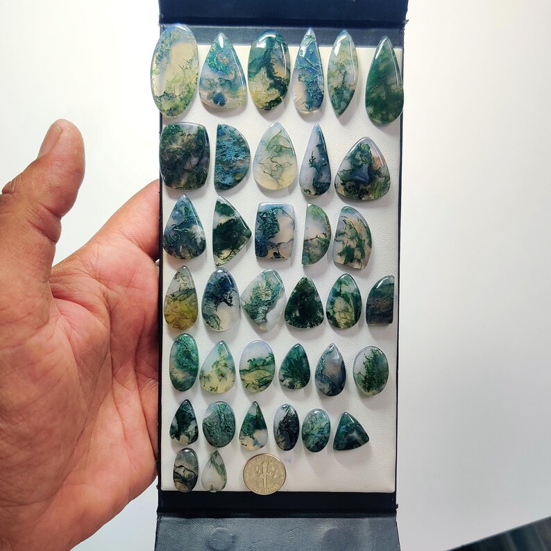 Natural Moss Agate Cabochon - for Wire Wrapping Jewelry Making, Silver Pendant Stone Supply (14mmx37mm)