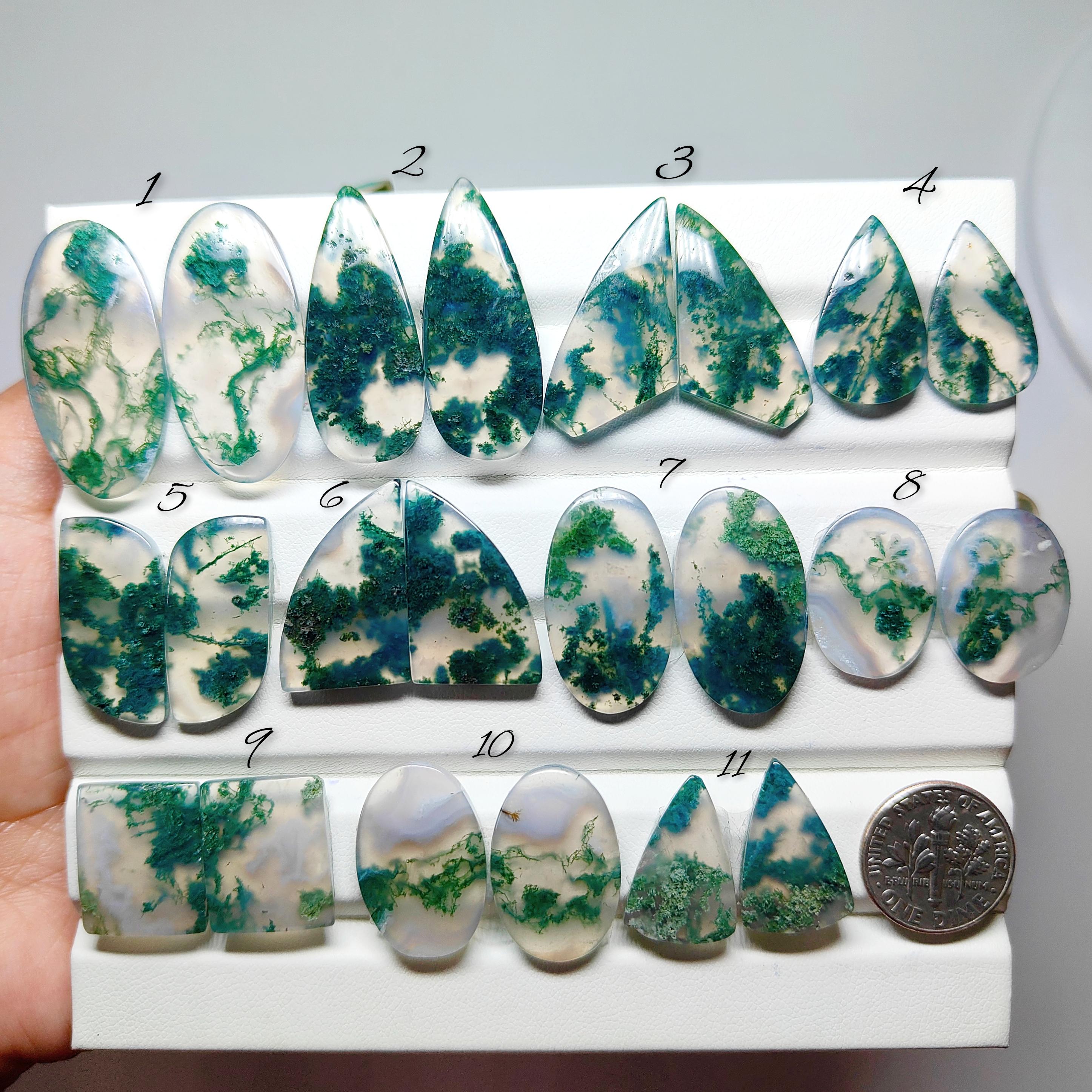 Moss Agate Natural Gemstone | Pairs | Green Dendritic Agate