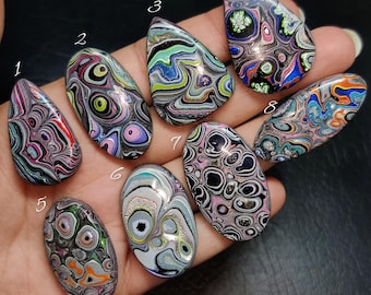 Unique Rare Fordite Cabochon | Colorful Automotive Paint Gemstone for Jewelry Making (30-36mm)