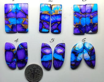 Purple Dahlia Turquoise Pair Cabochons - USA Purple Blue Matching Gemstones for Earrings (24mm-26mm)
