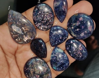 Sparkling Iolite Sunstone Cabochon | Blue Gold Schiller Gemstone | Designer Jewelry Stone (22-36mm)