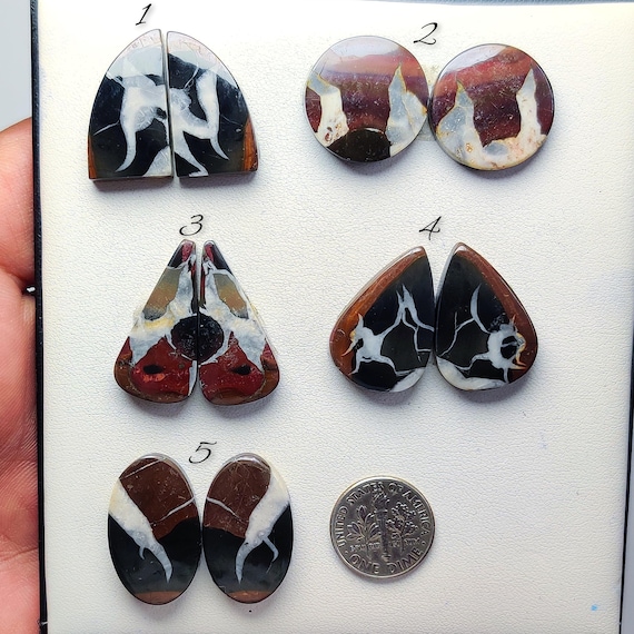 Black Septarian Pair - Madagascar Natural Gem for Wire Wrapping, Silver Jewelry, Earrings, Pendant (20mmx27mm)