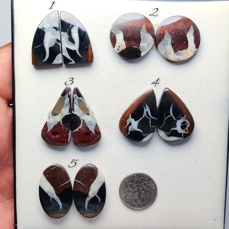 Black Septarian Pair - Madagascar Natural Gem for Wire Wrapping, Silver Jewelry, Earrings, Pendant (20mmx27mm)