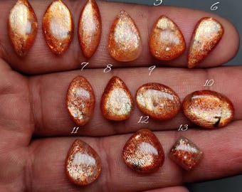 Madras Sunstone Cabochon - Natural Feldspar Gemstone, Sparkling Orange Sunstone for Jewelry Making (9mm-18mm)