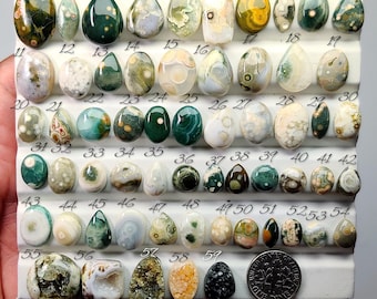 Cabujón de jaspe oceánico de Madagascar – Piedra preciosa orbicular para la fabricación de joyas (8 mm x 20 mm)
