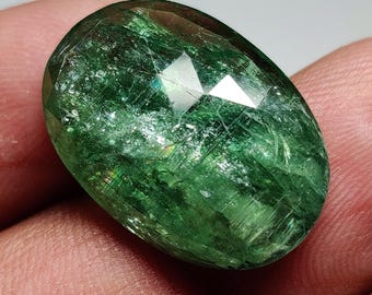 Rose Cut Green Kyanite - Brazil Natural Gemstone, Wire Wrap Jewelry Pendant Making (24x17x6mm)