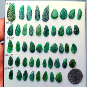 Natural Emerald Leaf Carving - Gemstone for Wire Wrapped Jewelry and Silver Jewelry (10mmx22mm)