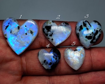 Tourmalated Moonstone Heart - Carved Gemstone, Black Tourmaline Moonstone Jewelry Stone (18mm-28mm)