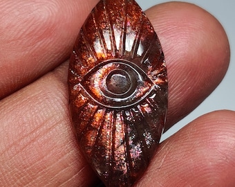 Purple Haze Sunstone Eye Carving - Feldspar Gemstone, Carved Crystal Decorative Stone (33x16x6mm)