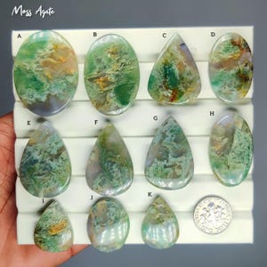 Uruguay Moss Agat Cabochon, Grön Genomskinlig Ädelsten, Päron & Oval