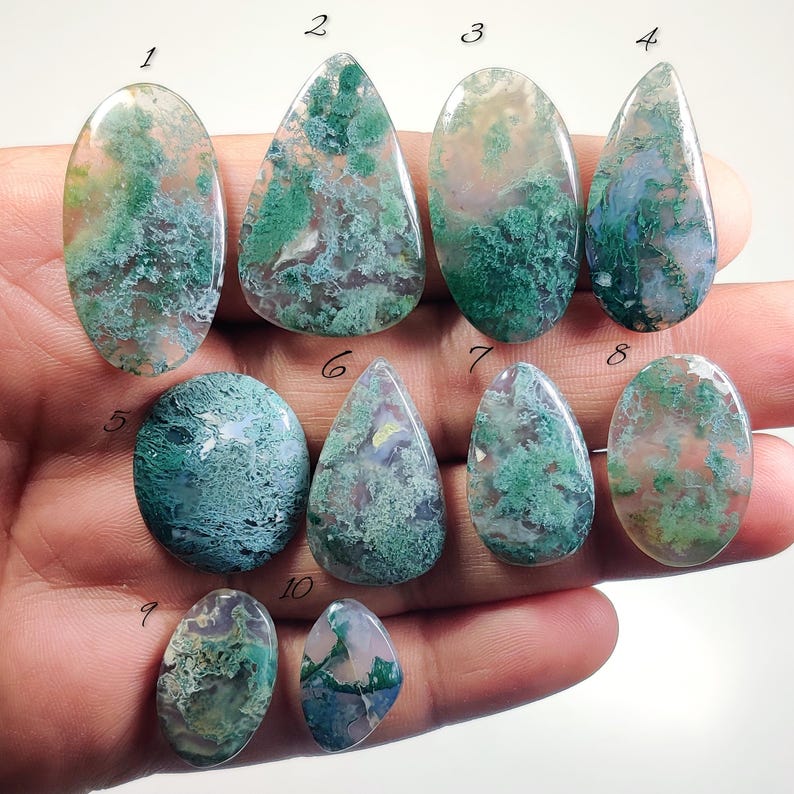 Natural Indian Moss Agate Cabochon Gemstone for Wire Wrapping, Macrame Pendant, Rings, Earrings (21mm-37mm)